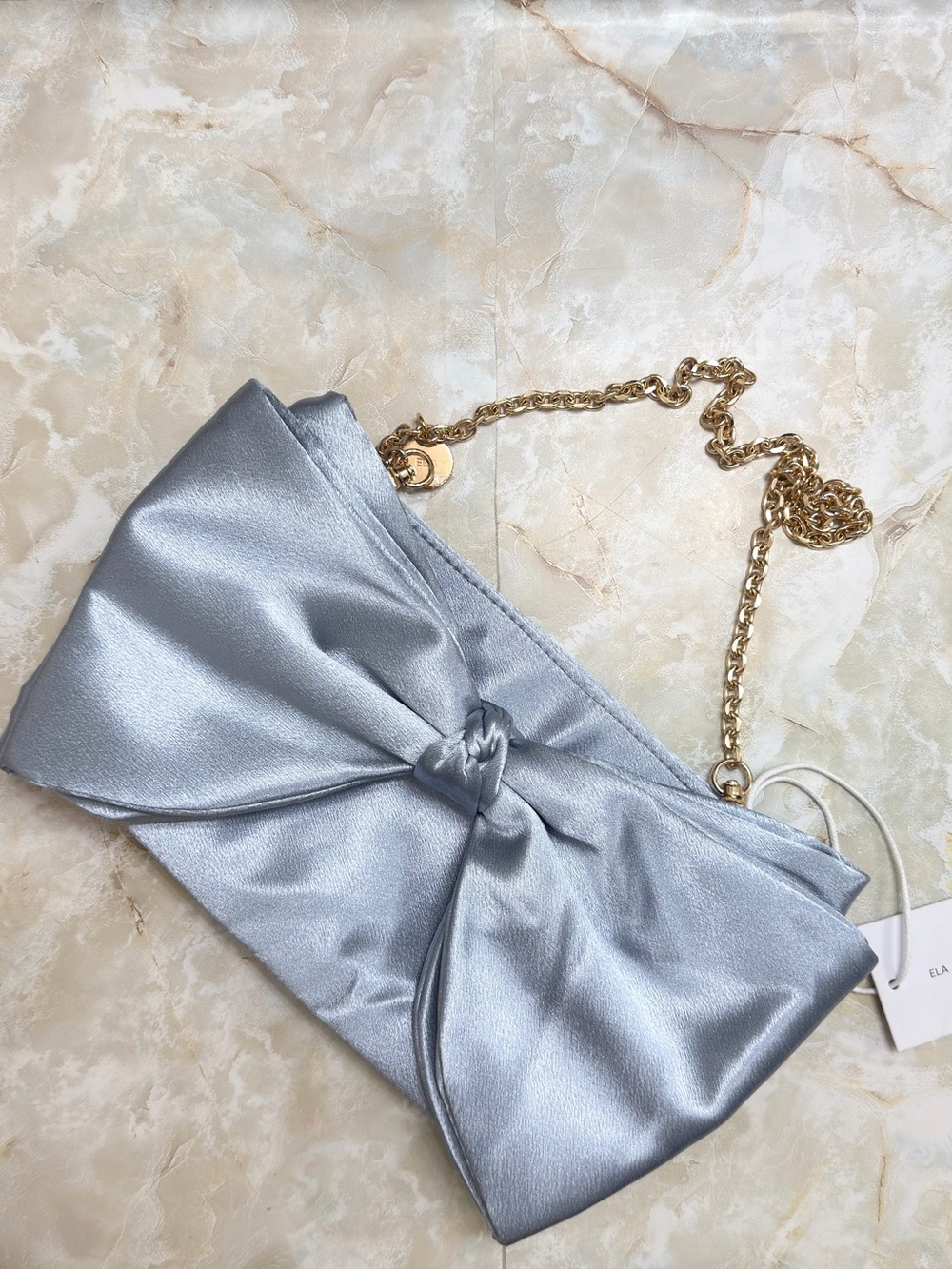 Satin Silver Bow-Knot Chain Clutch
